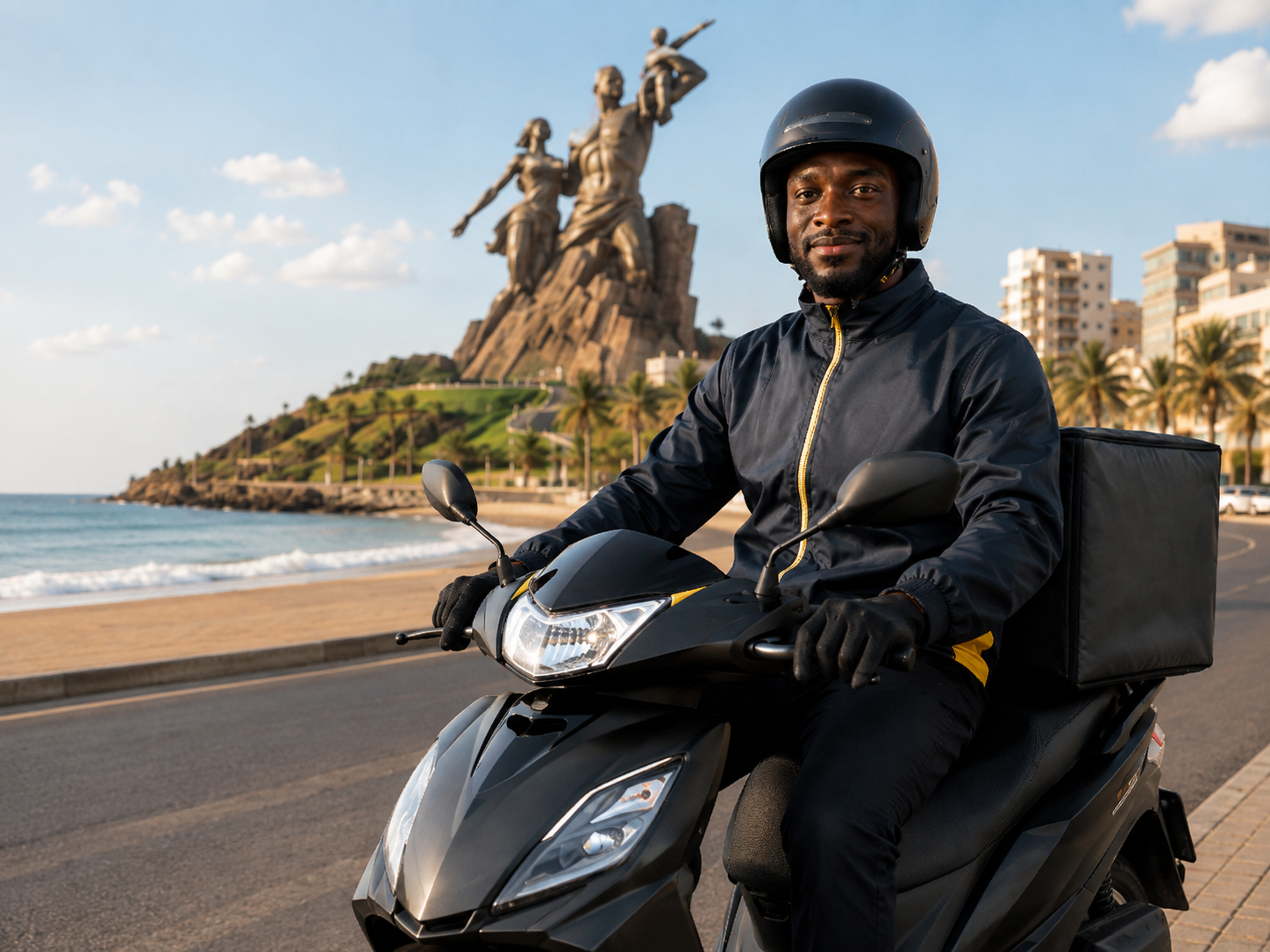 Livreur BlablaDakar avec son scooter